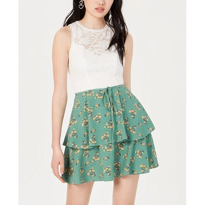 Teeze Me Women's Sleeveless Lace Mini Dress Green Size 11 Off-shoulder Lace Dress