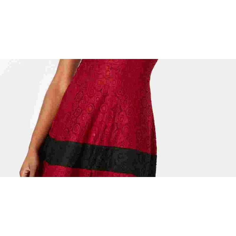 Teeze Me Women's Burgundy Lace Zippered Short Sleeve Jewel Neck Mini Fit + Flare Dress Red Size 5 Lace Dress Party