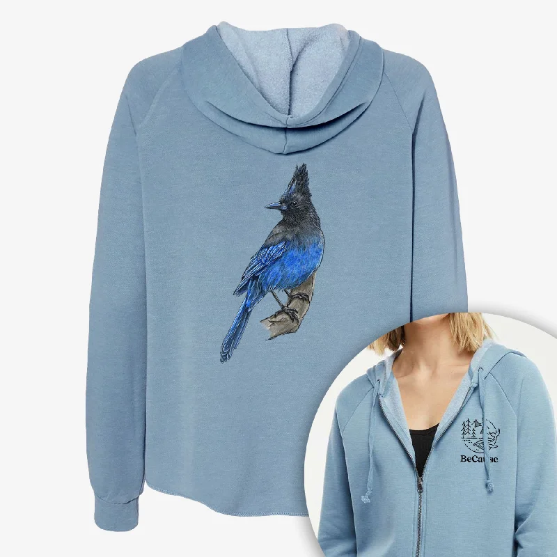 Vibrant Coastal Steller's Jay - Cyanocitta stelleri - Women's Cali Wave Zip-Up Sweatshirt Hoodie Sweatshirt Fashion