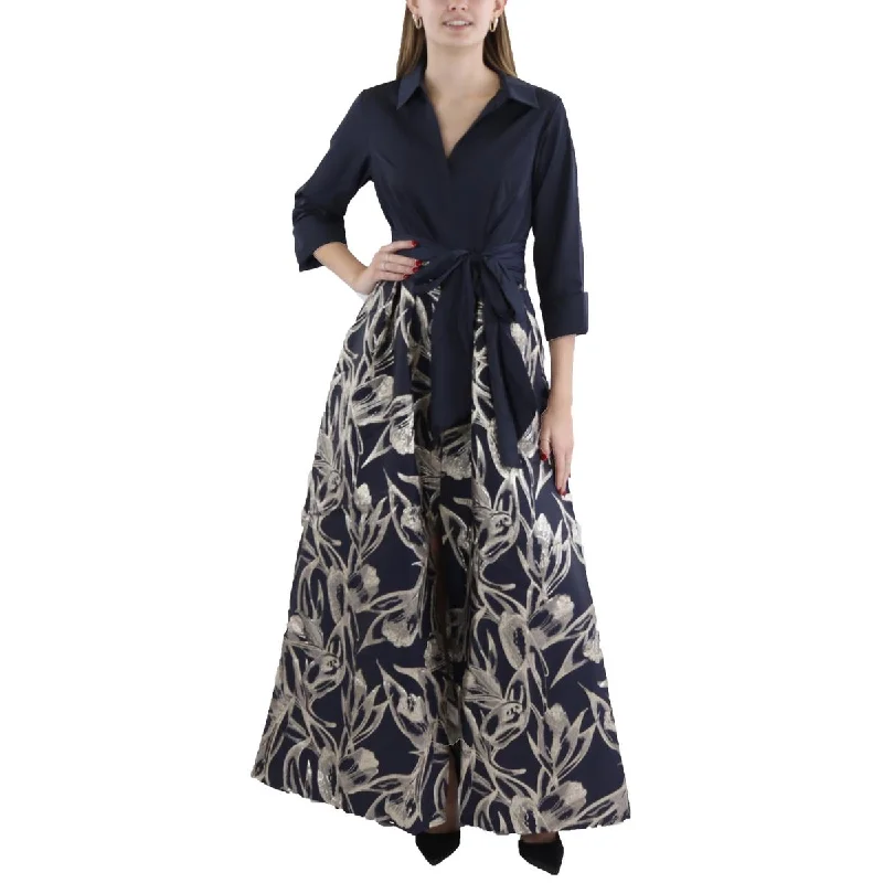 Adrianna Papell Womens Jacquard Tie Front Shirtdress Modern Shirt Dress