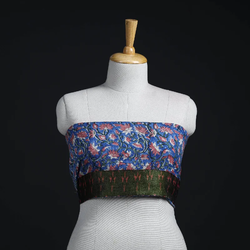 Blue - Block Print Woollen Sanganeri Blouse Piece 71