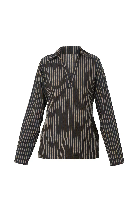 Hollywood Shirt Top | Black Striped Printed Shirt Dress