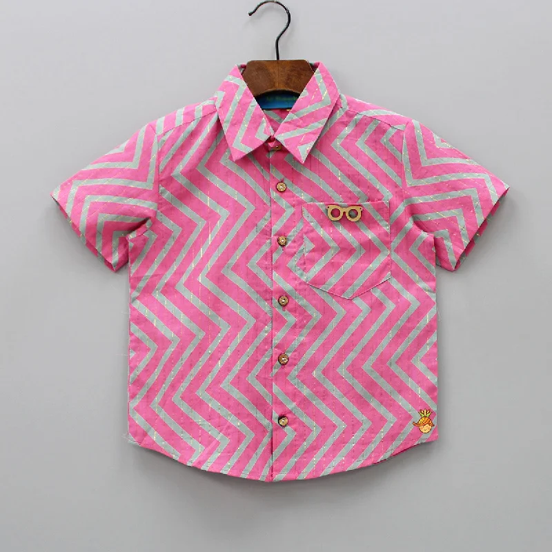 Zigzag Printed And Lurex Striped Dual Tone Shirt