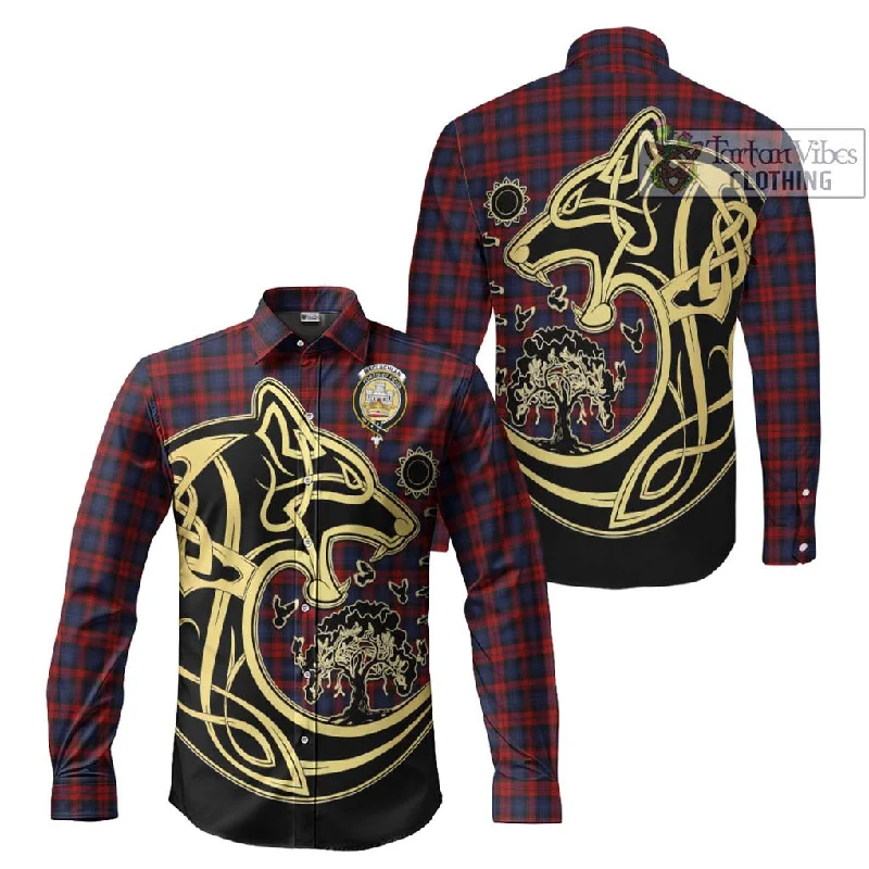 MacLachlan (McLachlan) Tartan Long Sleeve Button Shirt with Family Crest Celtic Wolf Style
