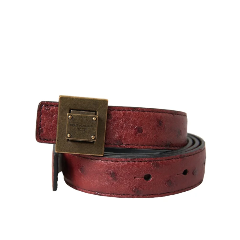 Dolce & Gabbana Brown Leather Square Metal Buckle Women's Belt