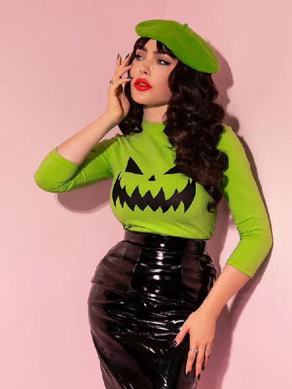 FINAL SALE - Pumpkin King 3/4 Sleeve Top in Slime Green - Vixen by Micheline Pitt