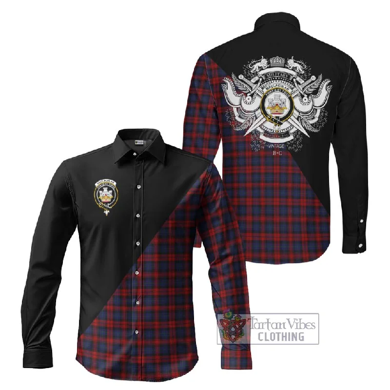 MacLachlan (McLachlan) Tartan Long Sleeve Button Shirt with Family Crest and Military Logo Style MacLachlan (McLachlan) Tartan Long Sleeve Button Shirt with Family Crest and Military Logo Style