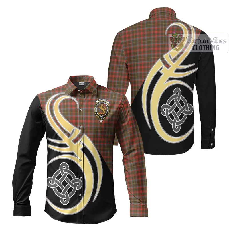 MacKintosh Hunting Weathered Tartan Long Sleeve Button Shirt with Family Crest and Celtic Symbol Style MacKintosh Hunting Weathered Tartan Long Sleeve Button Shirt with Family Crest and Celtic Symbol Style
