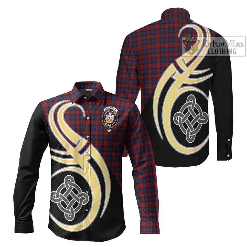 MacLachlan (McLachlan) Tartan Long Sleeve Button Shirt with Family Crest and Celtic Symbol Style MacLachlan (McLachlan) Tartan Long Sleeve Button Shirt with Family Crest and Celtic Symbol Style
