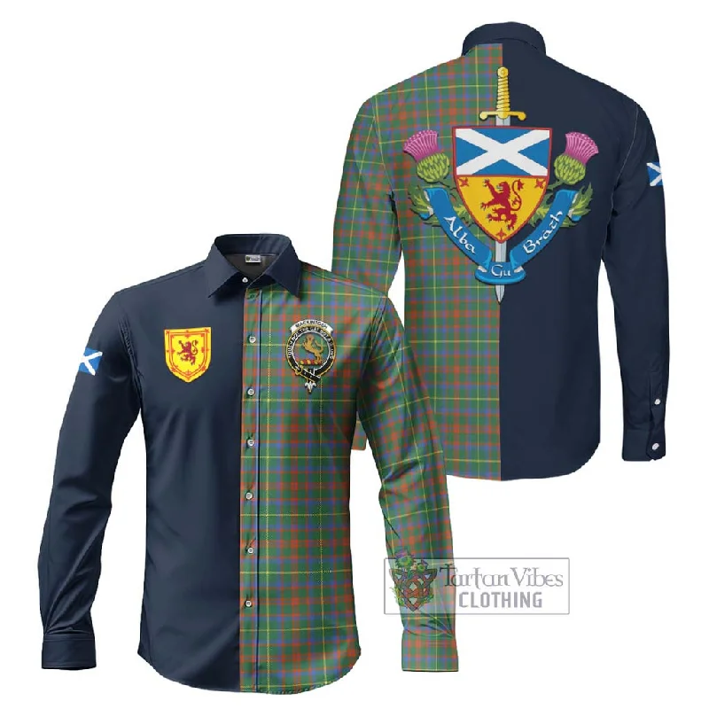 MacKintosh Hunting Ancient Tartan Long Sleeve Button Shirt Alba with Scottish Lion Royal Arm Half Style