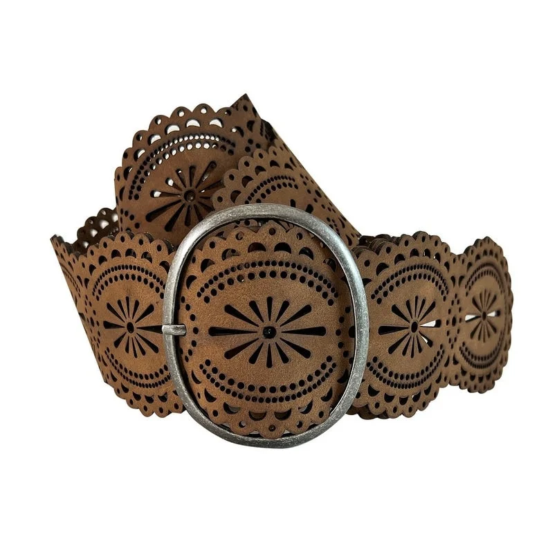 Cowgirls Rock Western Belt Womens Faux Leather Cutout Brown 9656300