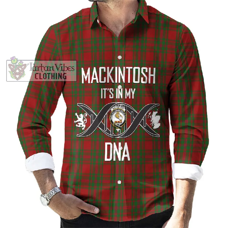 MacKintosh Red Tartan Long Sleeve Button Shirt with Family Crest DNA In Me Style