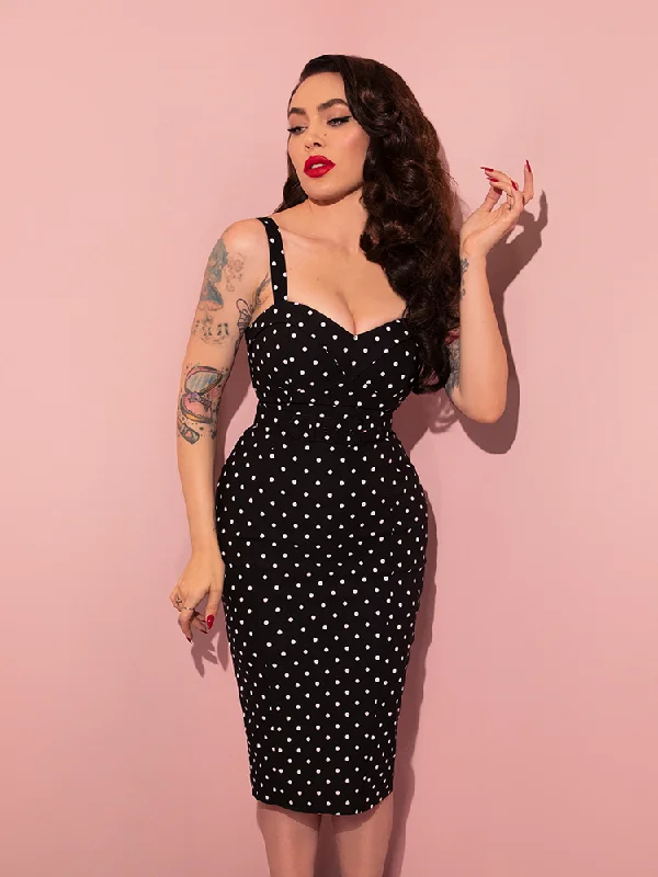 FINAL SALE - Maneater Wiggle Dress in Black Polka Dot - Vixen by Micheline Pitt