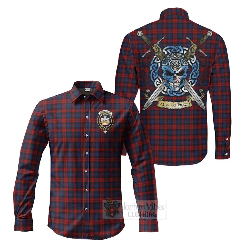 MacLachlan (McLachlan) Tartan Long Sleeve Button Shirt with Family Crest Celtic Skull Style