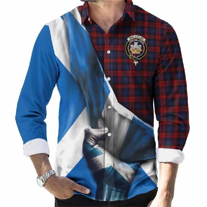MacLachlan (McLachlan) Tartan Long Sleeve Button Shirt with Family Crest Scotland Patriotic Style