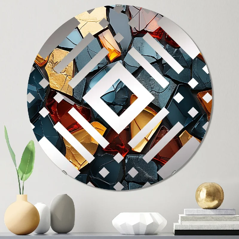 Designart "Gold and blue Mosaic tiles I" - Modern Abstract Marble Diamond Decorative Mirror