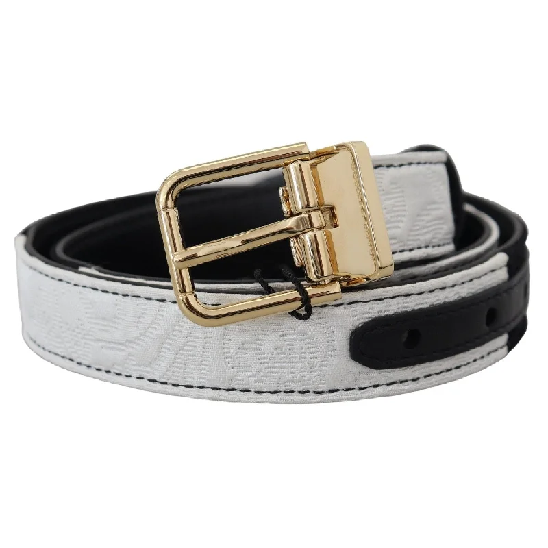 Dolce & Gabbana White Black Patchwork Gold Metal Buckle Women's Belt