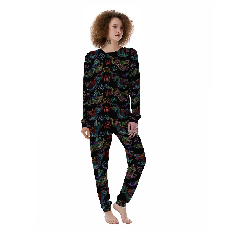 Chinese Dragon Character Print Women's Pajamas Warm pajama sets