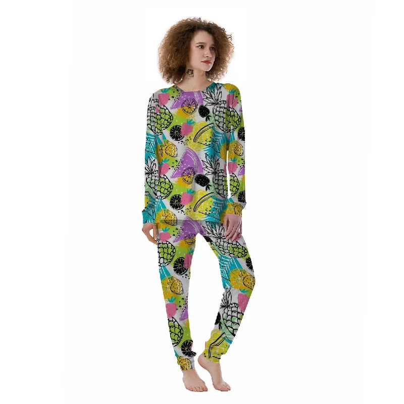 Colorful Mix Fruit Pineapple Hawaiian Print Women's Pajamas Family matching pajama sets