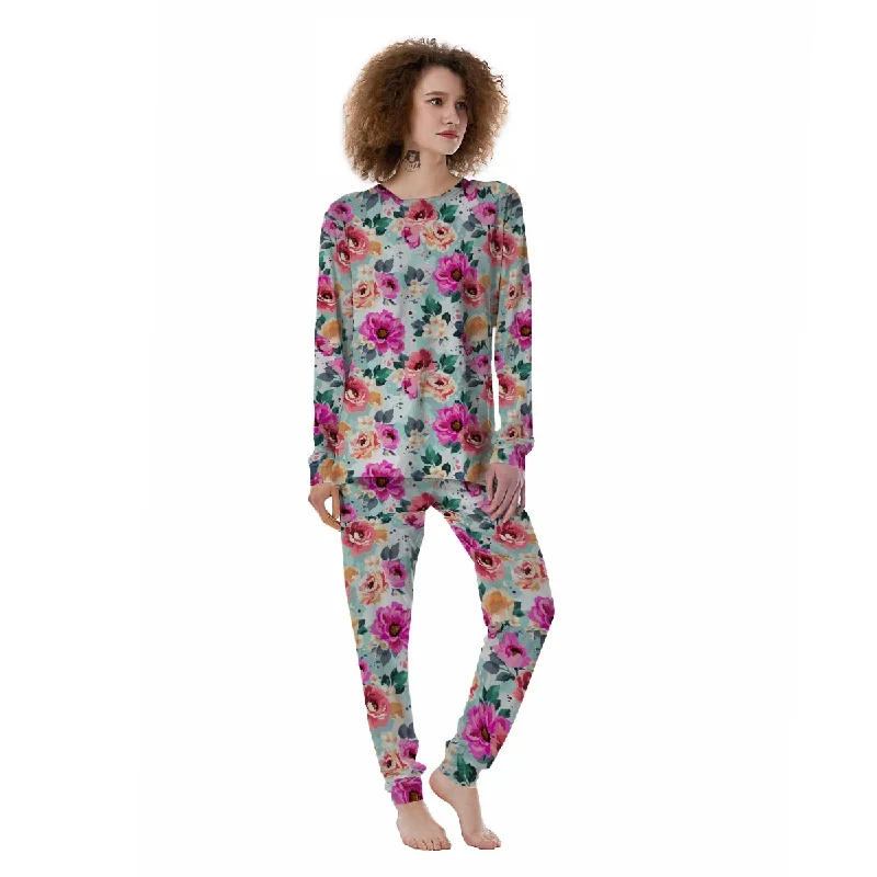 Colorful Rose Floral Women's Pajamas Breathable cotton pajama sets