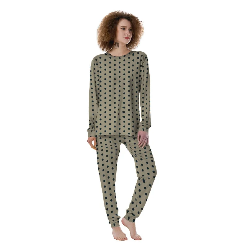 Cream And Black Polka Dot Print Women's Pajamas Best pajama sets for pregnancy