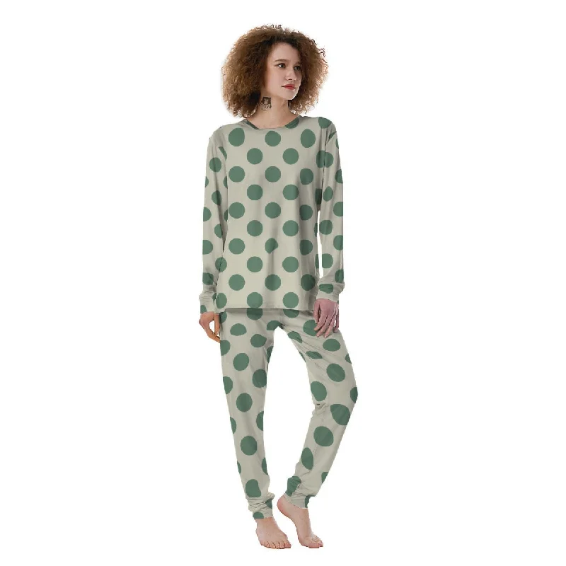 Cream And Emerald Polka Dot Women's Pajamas Best pajama sets for hot sleepers