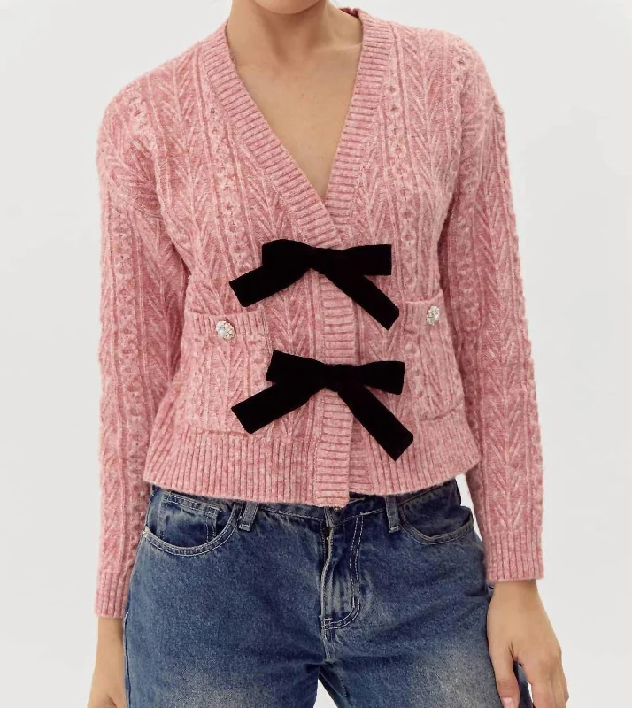 Lauren Bow Front Jeweled Cardigan In Dried Rose Best sweaters for layering