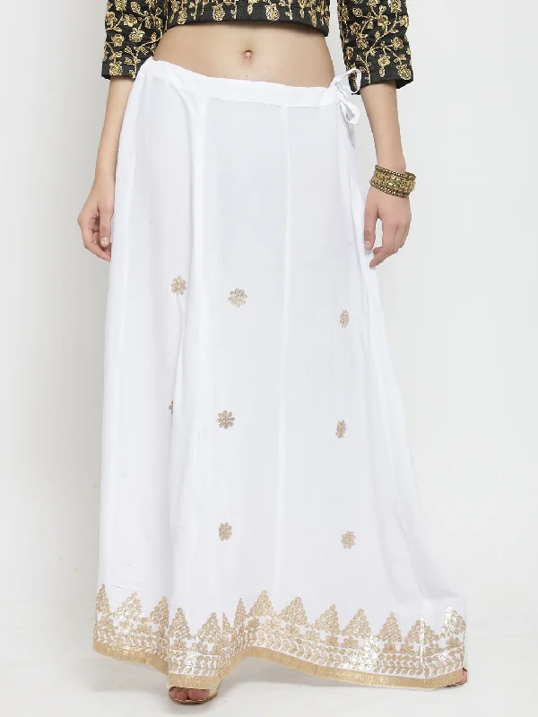 Wahe-NOOR Women's White Gotta Patti Rayon Skirt Affordable unclassified skirts