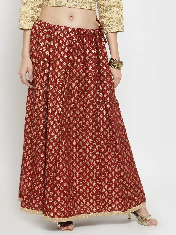 Wahe-NOOR Women's Maroon Printed Rayon Flared Skirt Polka dot unclassified skirts