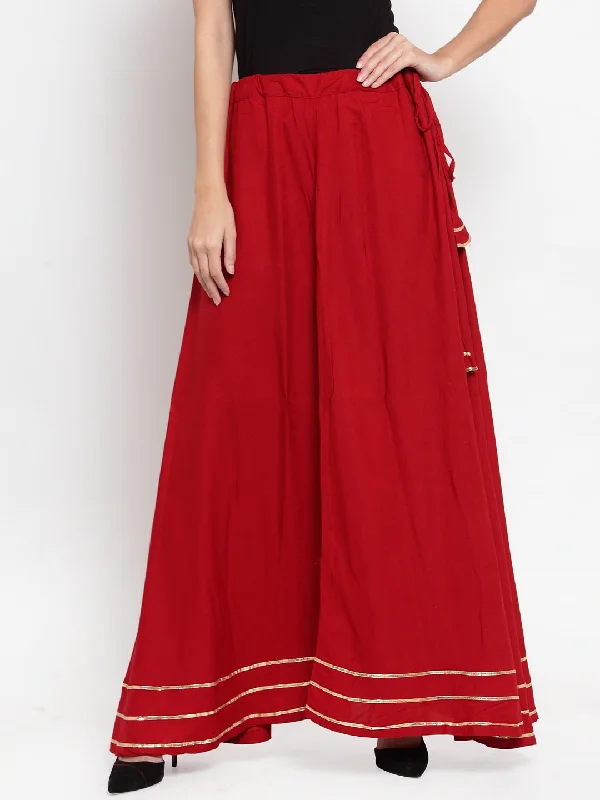 Wahe-NOOR Women's Maroon Gotta Patti Solid Rayon Skirt Metallic unclassified skirts