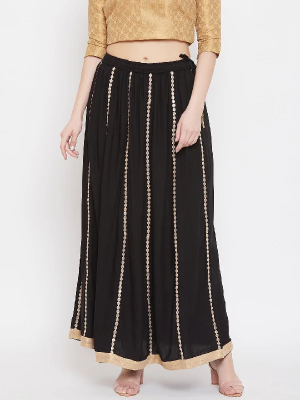 Wahe-NOOR Women's Black Gotta Patti Flared Skirt Minimalist unclassified skirts