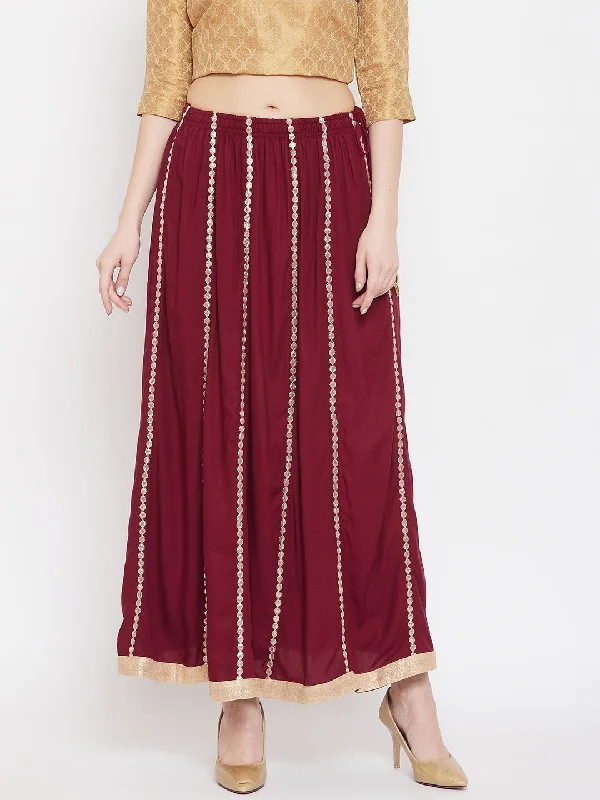 Wahe-NOOR Women's Maroon Gotta Patti Flared Skirt Best-selling unclassified skirts