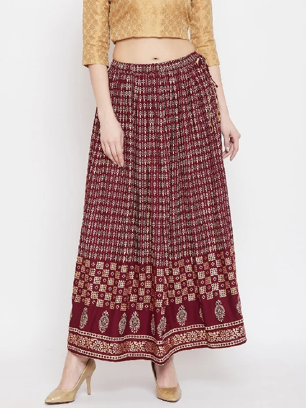 Wahe-NOOR Women's Maroon Printed Rayon Skirt Sexy unclassified skirts