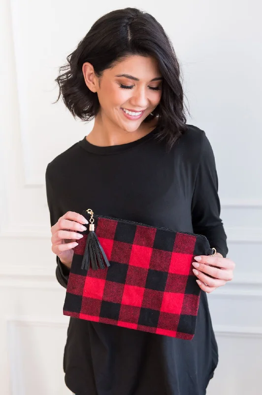 Everything You Need Buffalo Check Clutch Color block unclassified skirts