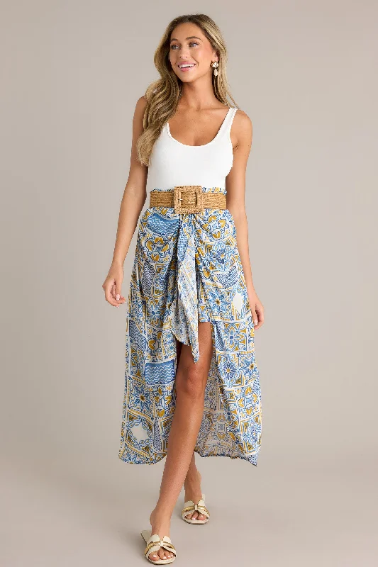 Free Spirit Blue Multi Faux Wrap Skirt Engagement unclassified skirts