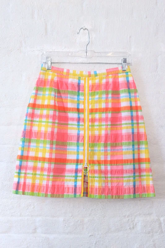 Highlighter Plaid Zipper Skort S/M Asymmetrical unclassified skirts