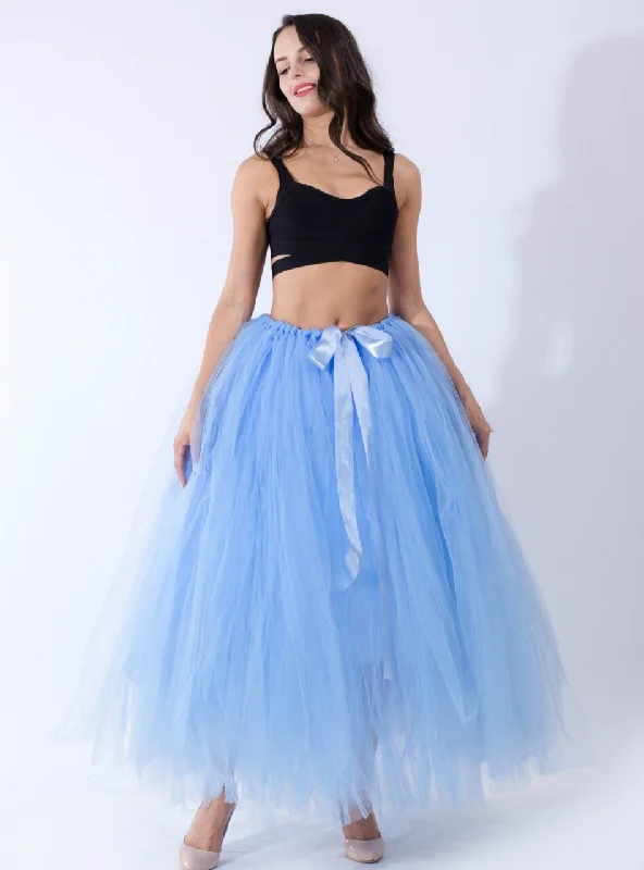 Lake Blue Tulle Puff Tutu Skirt Silk unclassified skirts