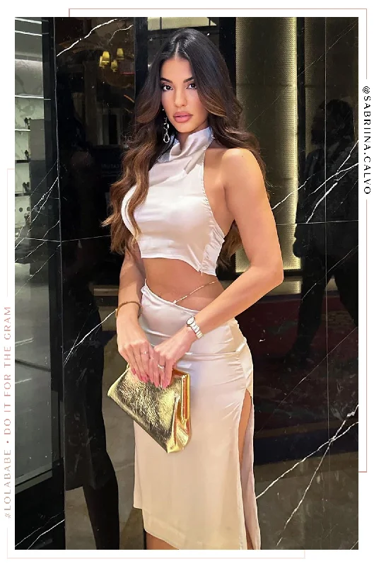 Niah Two Piece Satin Set - Nude Ruched unclassified skirts