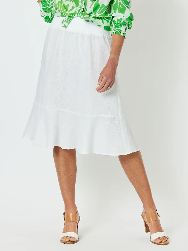 Piccolo Linen Flute Hem Skirt - White Ruffled unclassified skirts