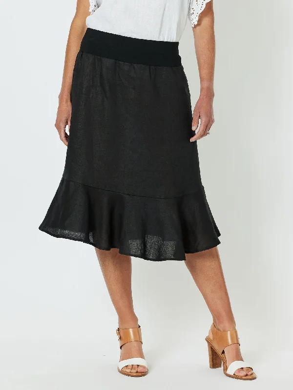 Piccolo Linen Flute Hem Skirt - Black Smocked unclassified skirts