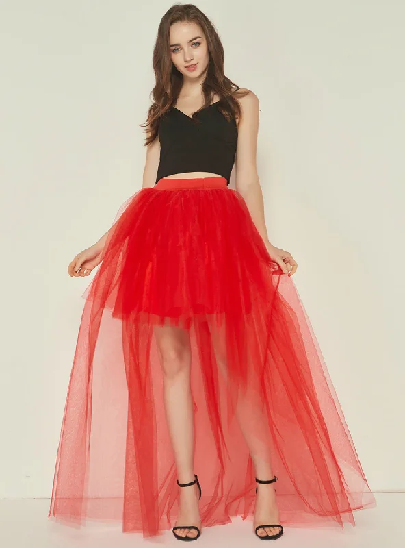 Red Swallowtail Gauze Hi Lo Tutu Skirt Low-rise unclassified skirts