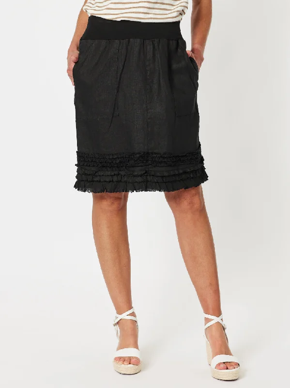 Mimi Linen Ruffle Hem Skirt - Black Summer unclassified skirts