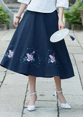 Simple navy Cotton skirt2024 Photography A line skirts embroidery Dresses Summer skirt Earthy tone unclassified skirts