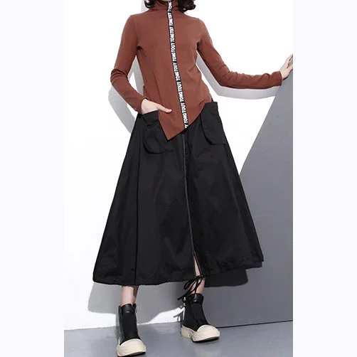 vintage black cotton oversize A line skirts fine pockets drawstring skir Vacation unclassified skirts