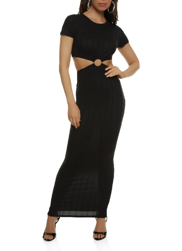 Ribbed O Ring Cut Out Maxi Dress Office maxi dresses