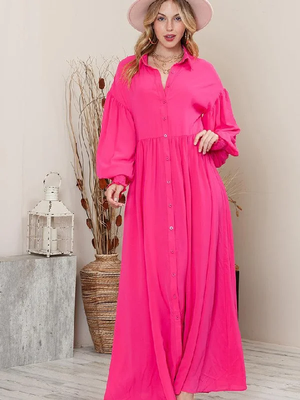 Collared Neck Button-Up Maxi Dress Flowy maxi dresses