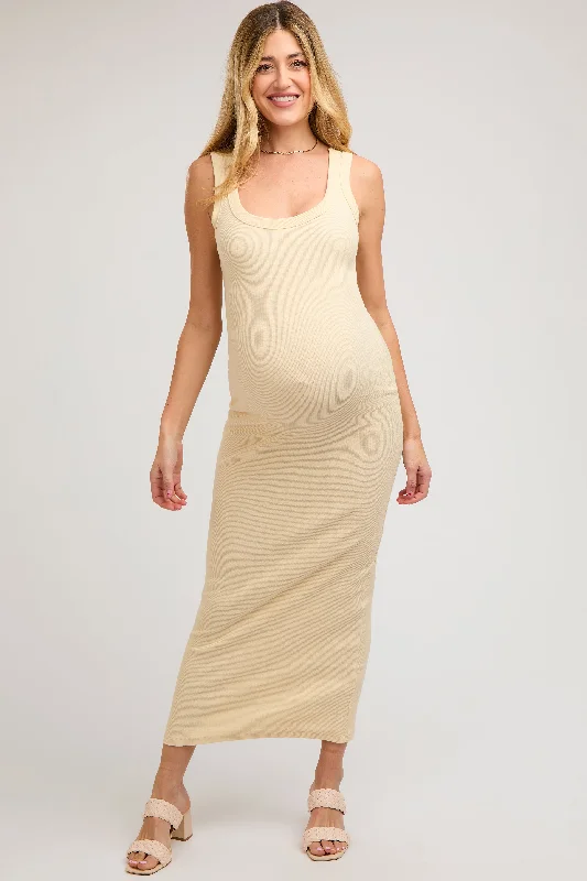 Cream Rib Knit Maternity Maxi Dress Best maxi dresses for tall women