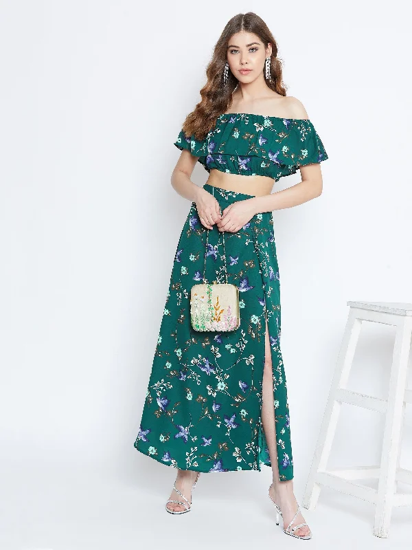 Berrylush Women Green Floral Print Two-Piece Maxi Dress Trendy maxi dresses under $50