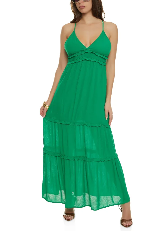 Sleeveless Tiered Empire Waist Maxi Dress Strapless maxi dresses