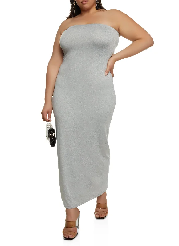 Plus Size Daisy Solid Tube Maxi Dress Lightweight maxi dresses for hot weather